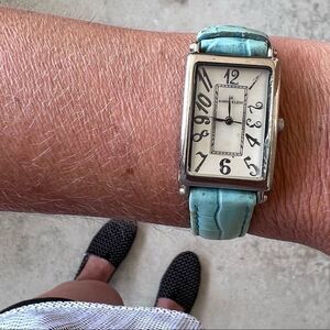 Anne Klein vintage Genuine Leather Watch blue croc style